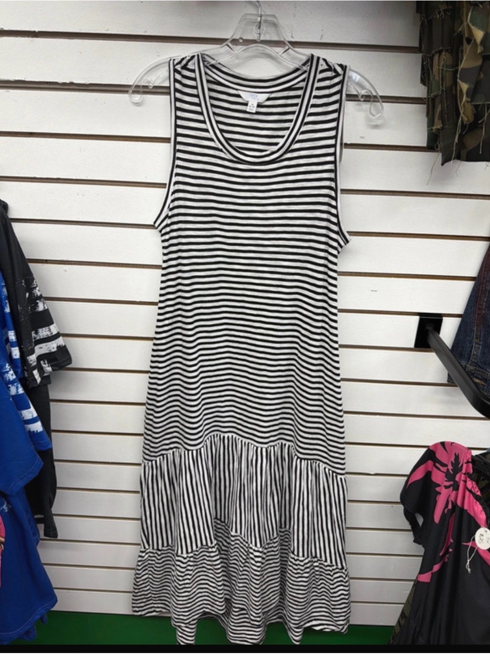 Time and Tru Black & White Striped Tiered Tank Dress NWT Size Medium